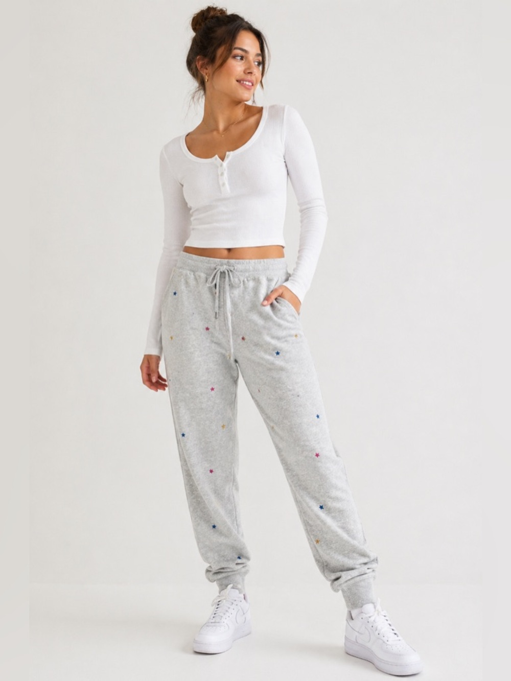Old Navy Gray Star Print Joggers High Rise Sweatpants Lounge Pants Women’s M